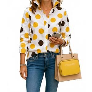 NEW DIVA USA polka dot asymmetrical shirt with flared sleeve in black and yellow